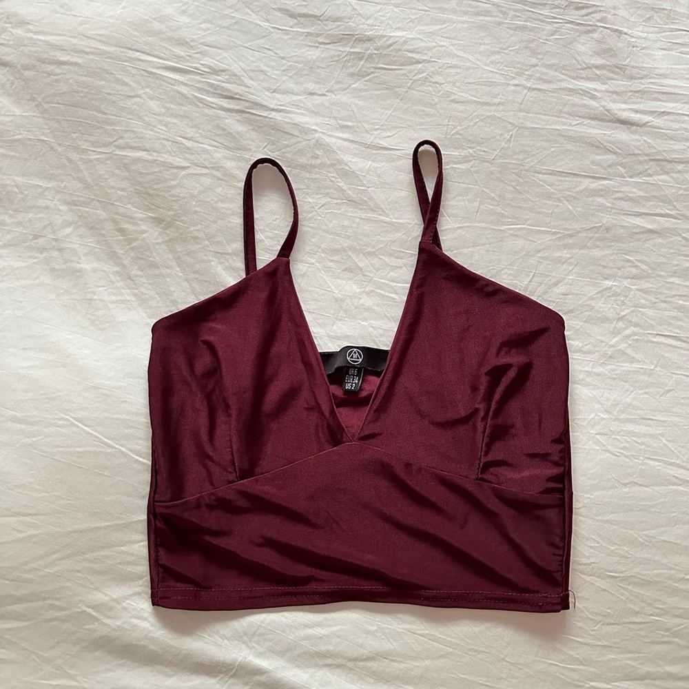 Burgundy Missguided V-Neck Crop Top
